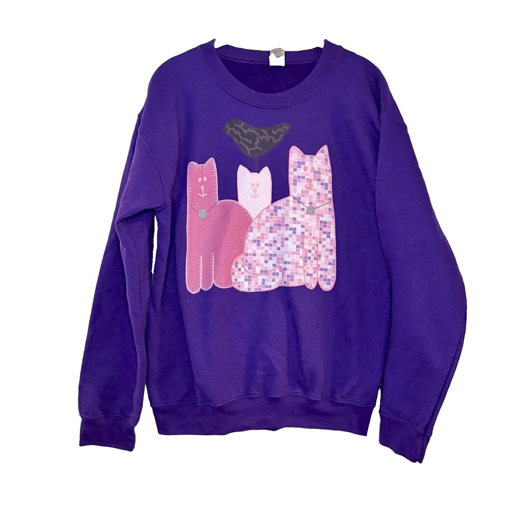 Vintage‎ Y2K Crazy Cat Lady Purple Grandma Crew Sweatshirt Cottage Modest Size S